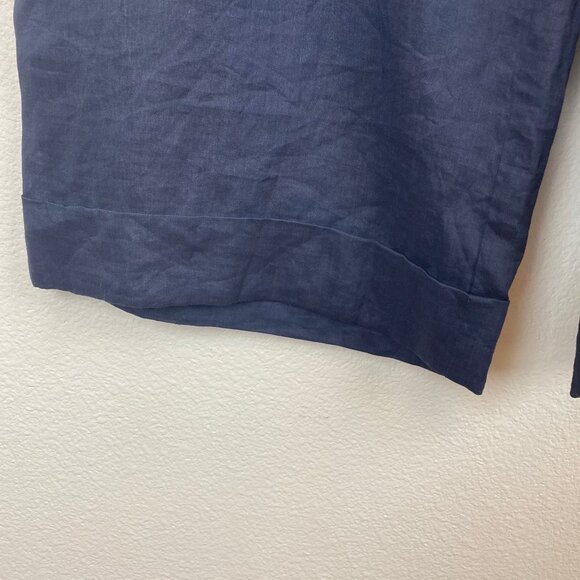 Elie Tahari Women Crop Pants Size 4 Dark Blue Ramie Pleats Pockets Wide Leg Cuff - Picture 6 of 8